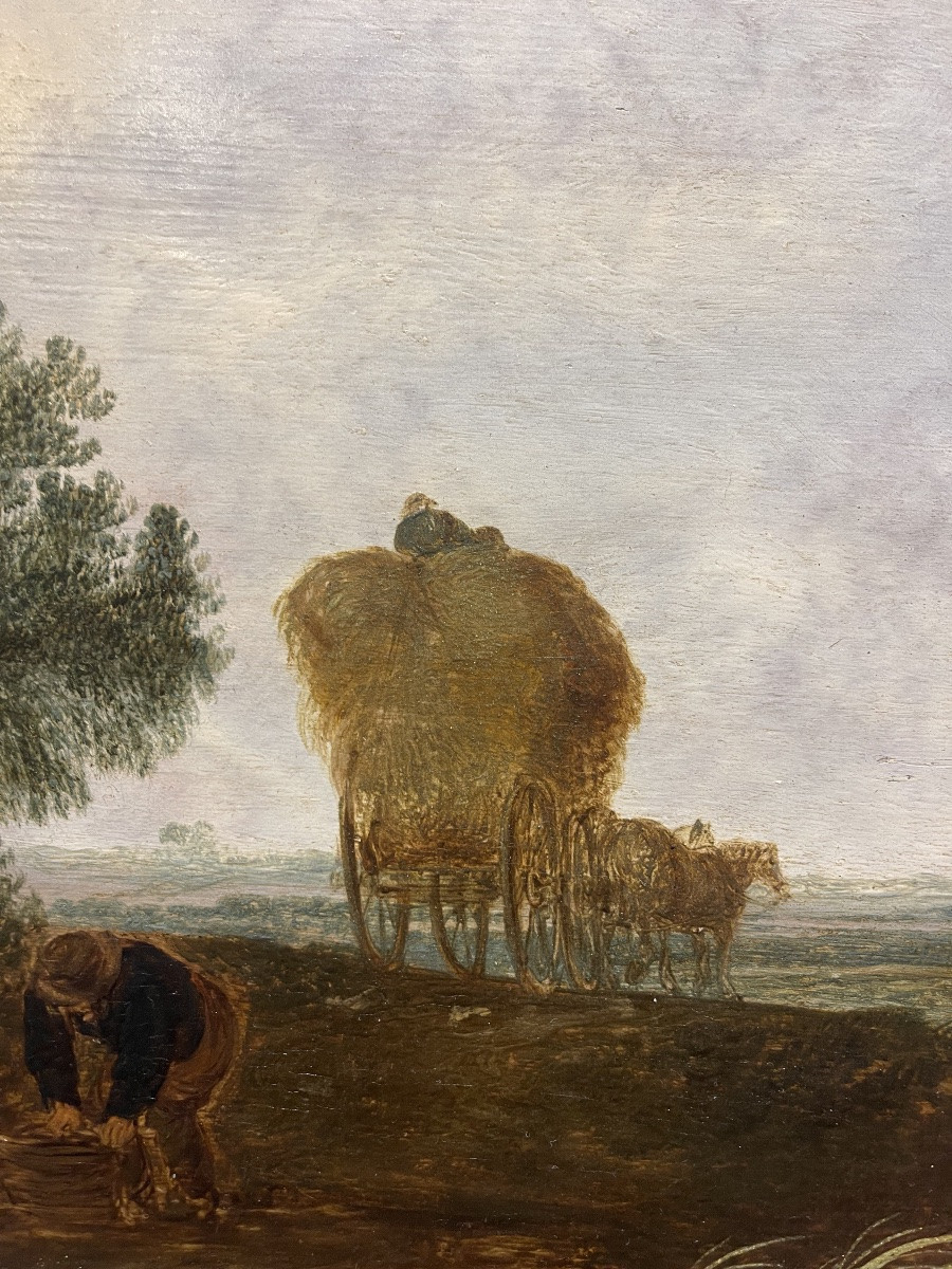 Entourage de Jan Van Goyen vers 1640 - 1650  ' LA DILIGENCE ' panneau chene-photo-3