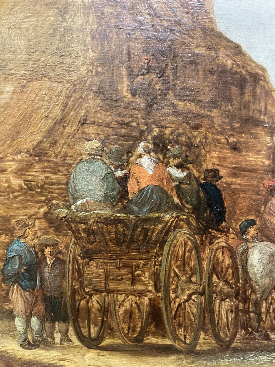 Entourage de Jan Van Goyen vers 1640 - 1650  ' LA DILIGENCE ' panneau chene-photo-1