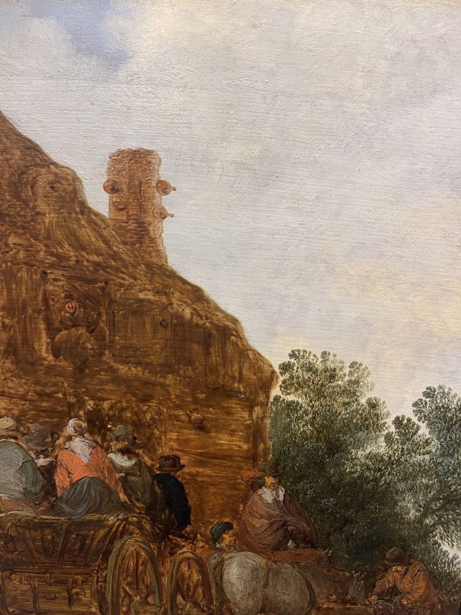 Entourage de Jan Van Goyen vers 1640 - 1650  ' LA DILIGENCE ' panneau chene-photo-4