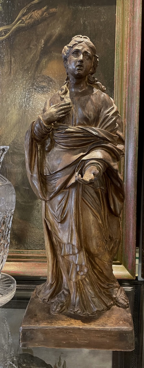 Etude en terre cuite originale   pour une sculpture  de Sainte a Anvers  XVIII es 