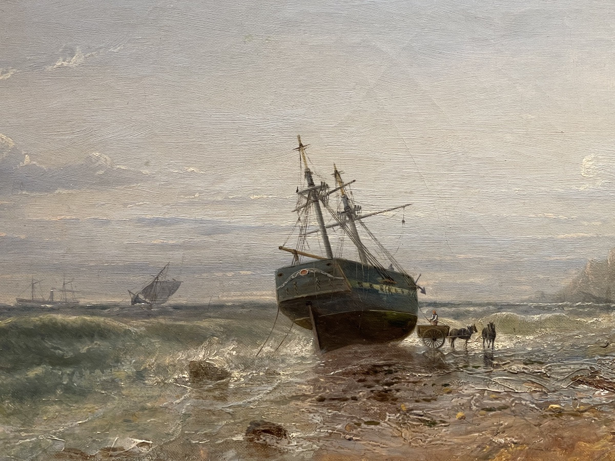  Théodore Gudin 1802 - 1880 British View Of  St Michaels   Mounts ' Cornouailles Oil On Canvas -photo-1