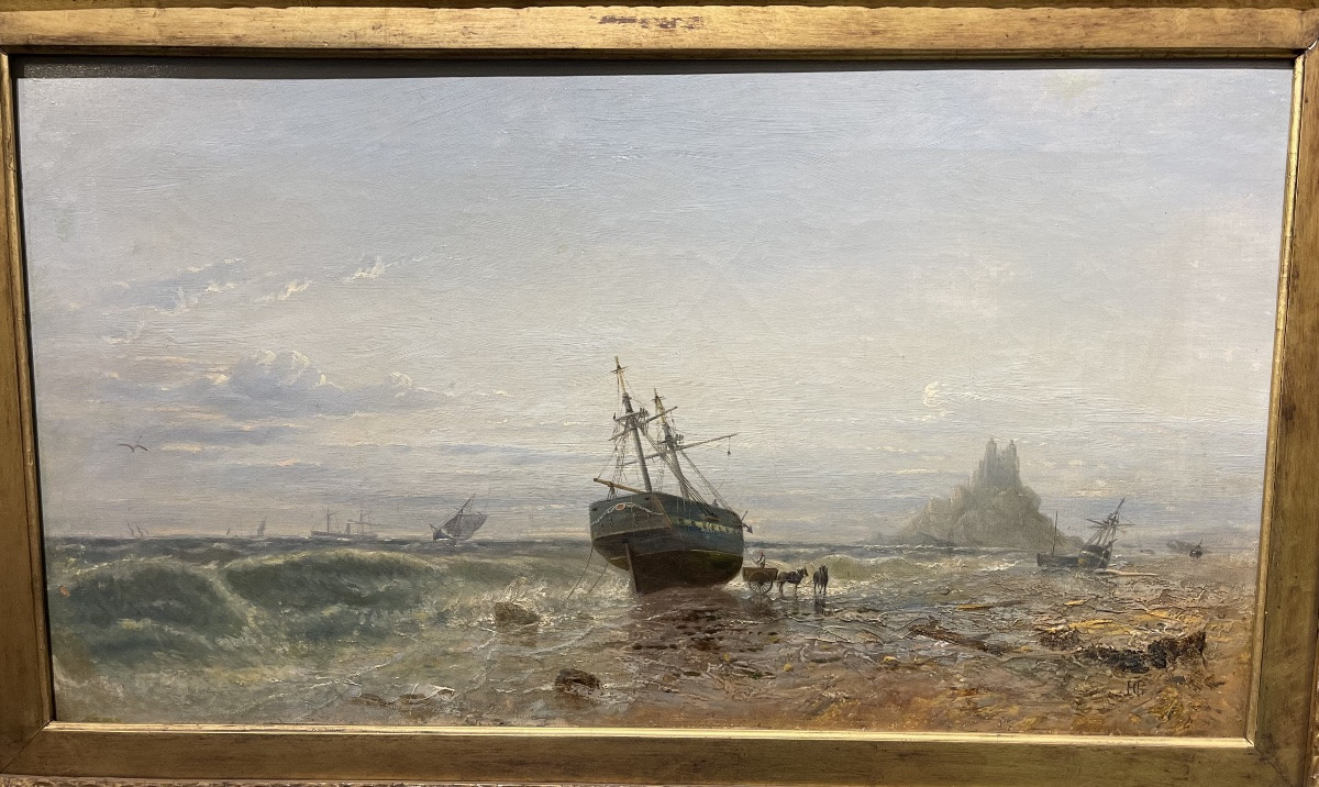  Théodore Gudin 1802 - 1880 British View Of  St Michaels   Mounts ' Cornouailles Oil On Canvas -photo-7