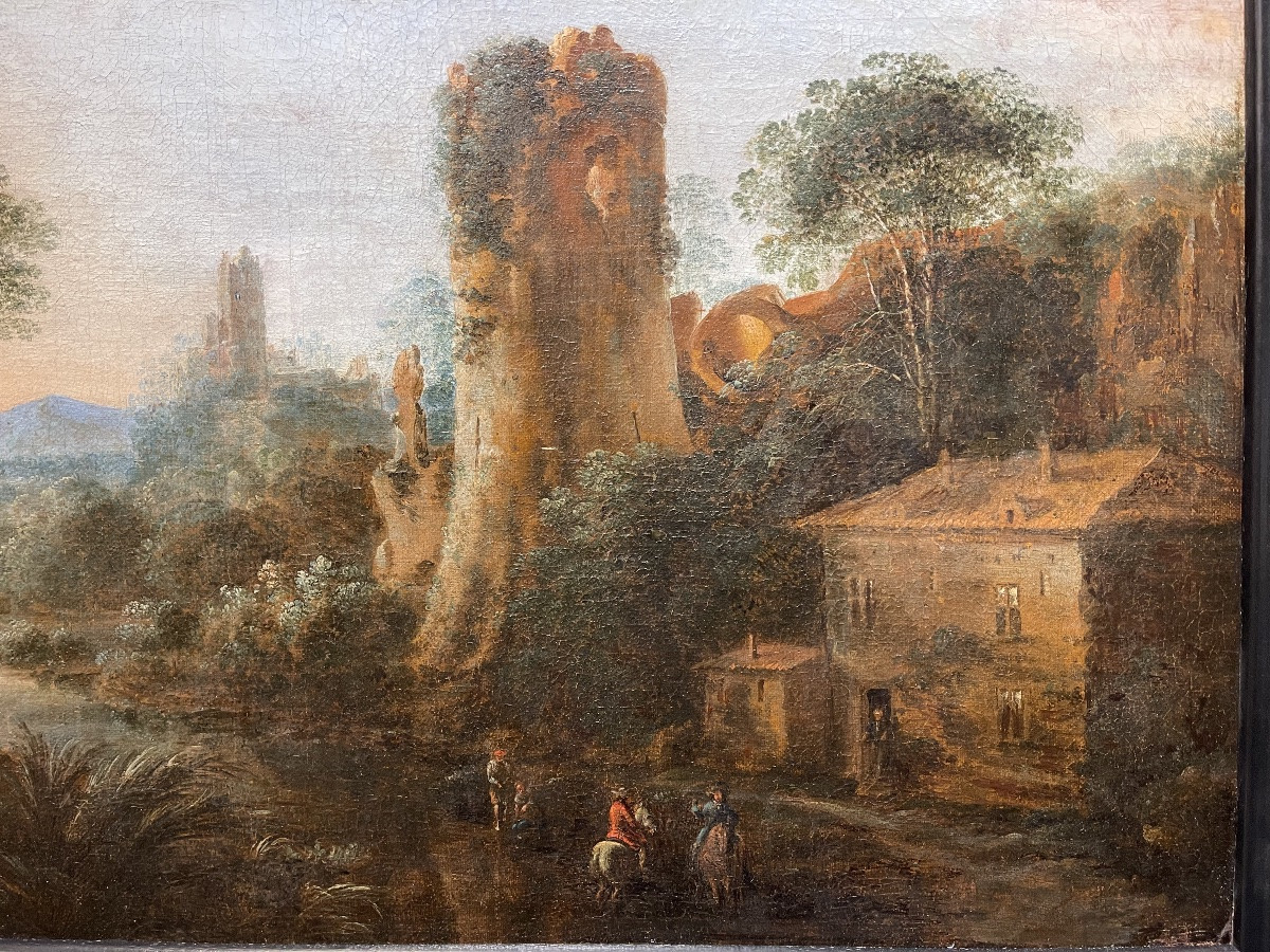 Frederik De Moucheron 1633 - 1686 'the Horsemen's Halt' Canvas -photo-2