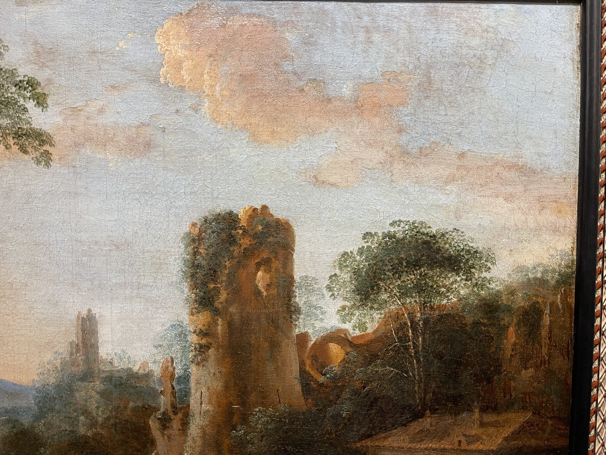 Frederik De Moucheron 1633 - 1686 'the Horsemen's Halt' Canvas -photo-3