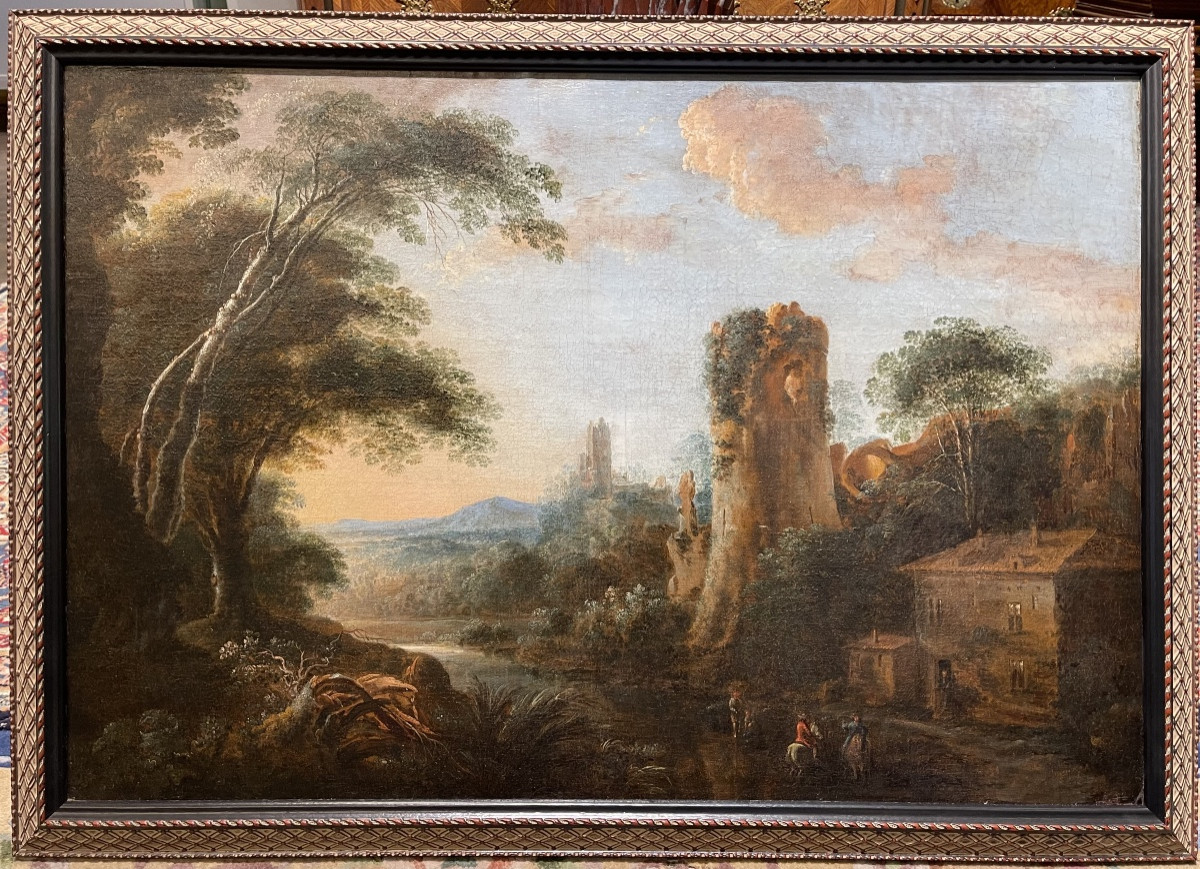 Frederik De Moucheron 1633 - 1686 'the Horsemen's Halt' Canvas 