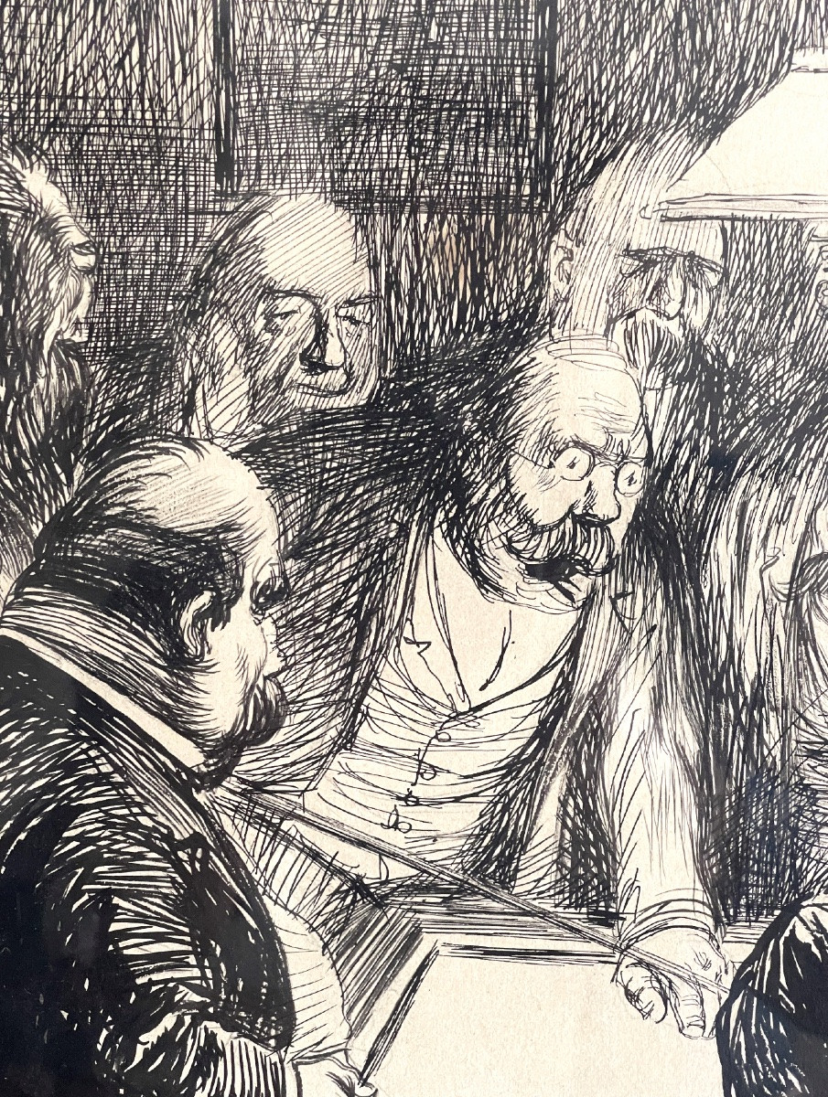 Charles Huard (1874-1965) Ink Drawing: A Very Serious Political Matter -photo-4