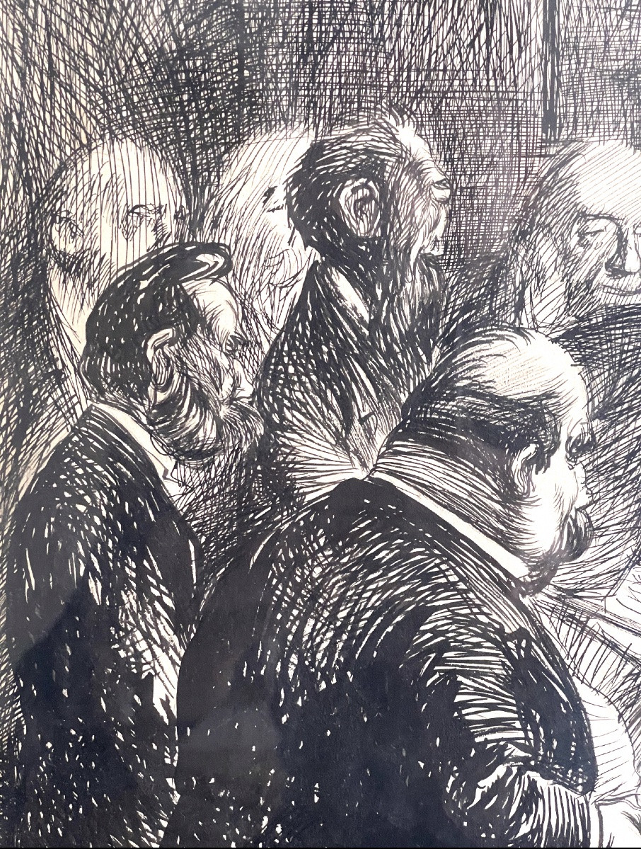 Charles Huard (1874-1965) Ink Drawing: A Very Serious Political Matter -photo-2