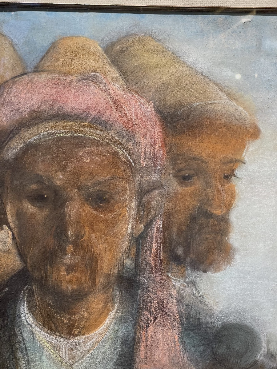 la fratrie du Moyen - Orient date de 1907 signature à déchiffrer ( pastel ) -photo-3