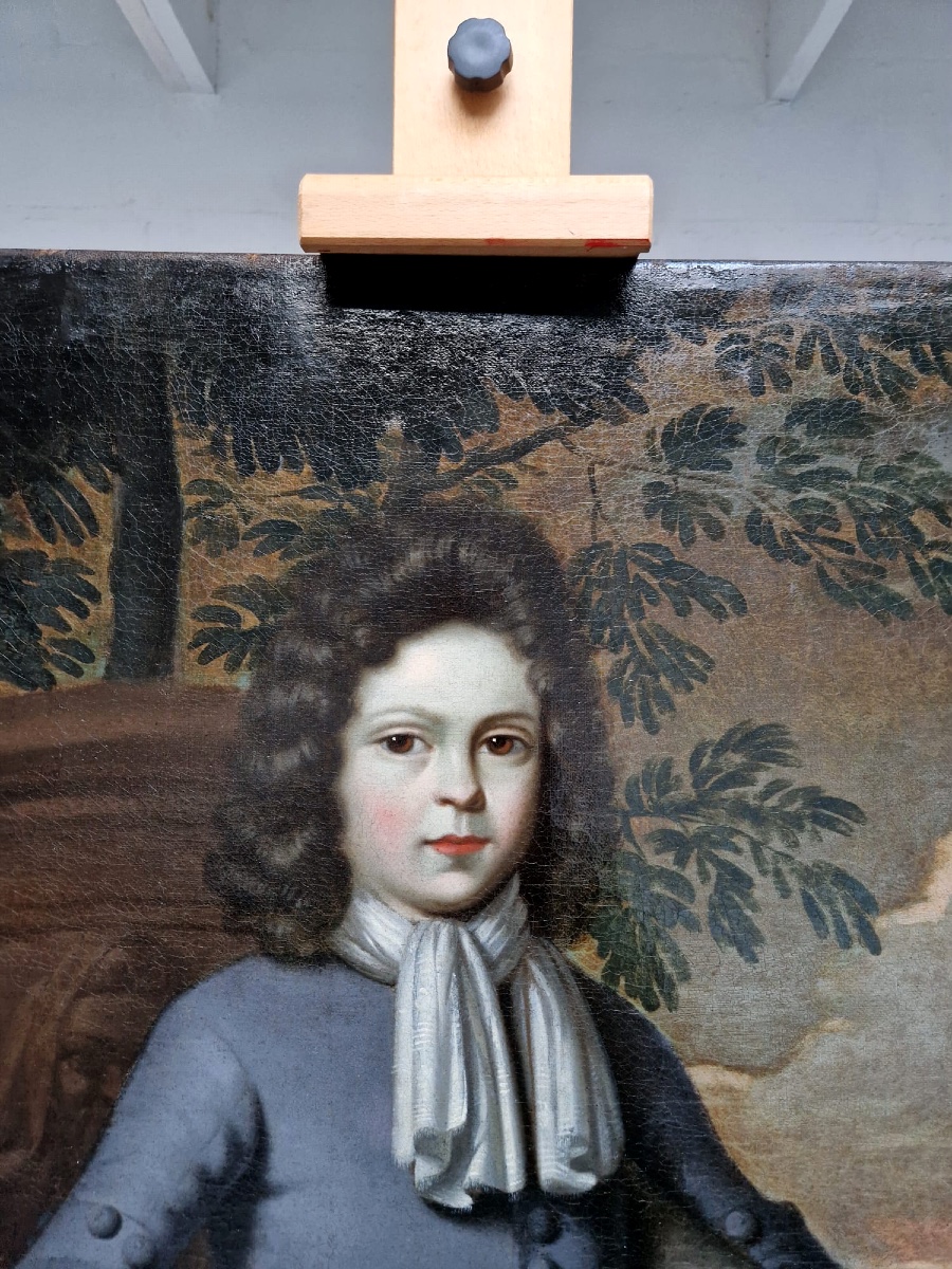 Le Jeune Seigneur et son épagneul breton vers 1670  huile sur toile d origine 103 cm x 128 cm -photo-3