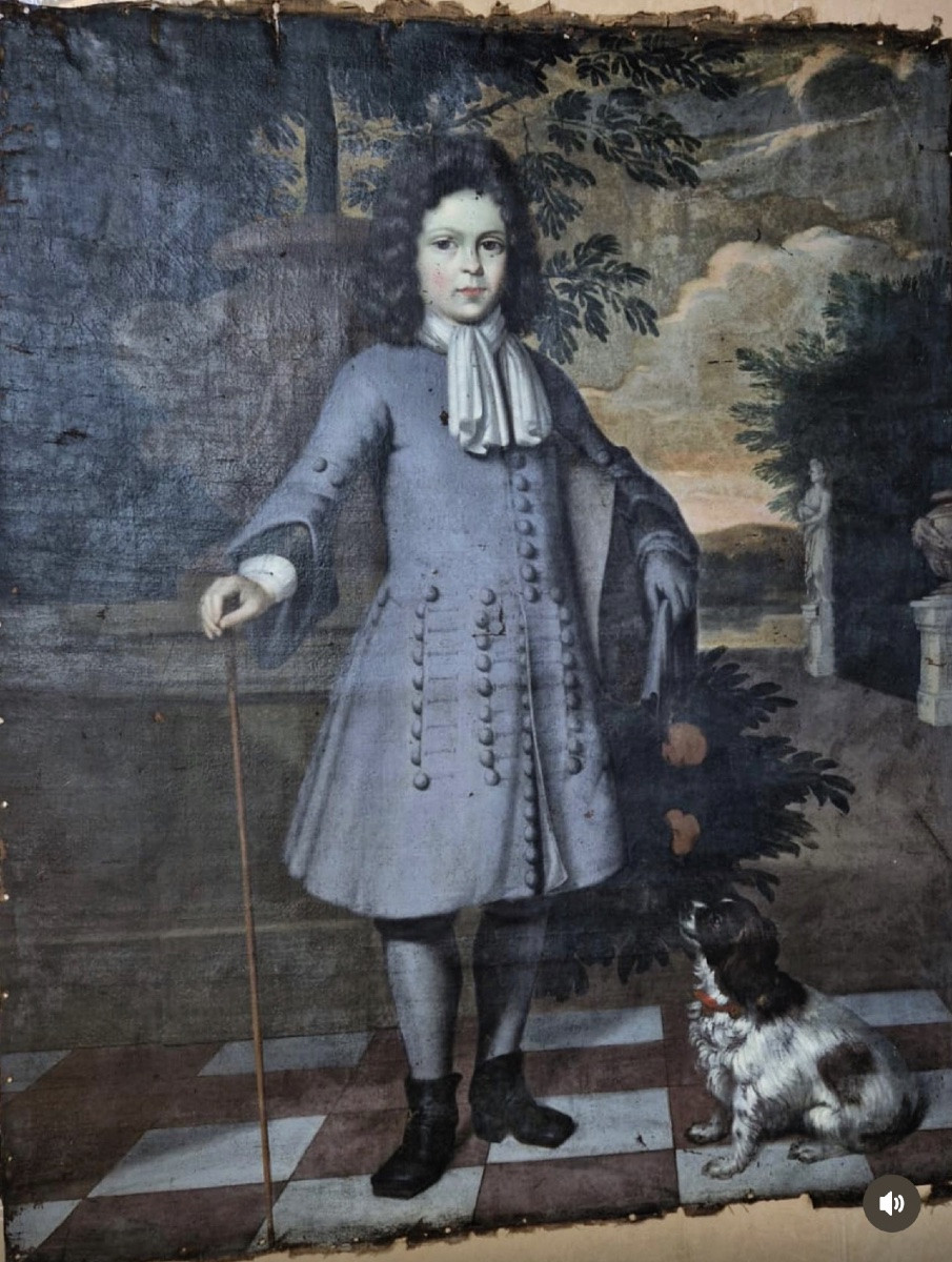 Le Jeune Seigneur et son épagneul breton vers 1670  huile sur toile d origine 103 cm x 128 cm -photo-1