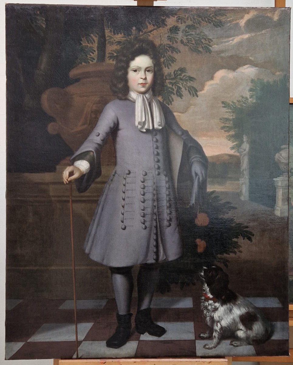 Le Jeune Seigneur et son épagneul breton vers 1670  huile sur toile d origine 103 cm x 128 cm 