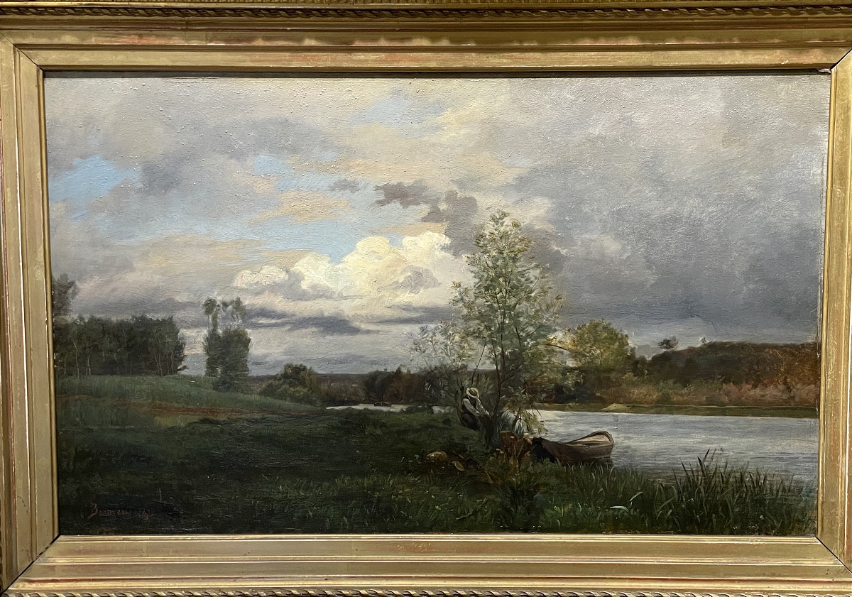 Charles Beauverie ( 1839 - 1923 ) Landscape Of Auvers Sur Oise Date 1872 Mahogany Panel-photo-2