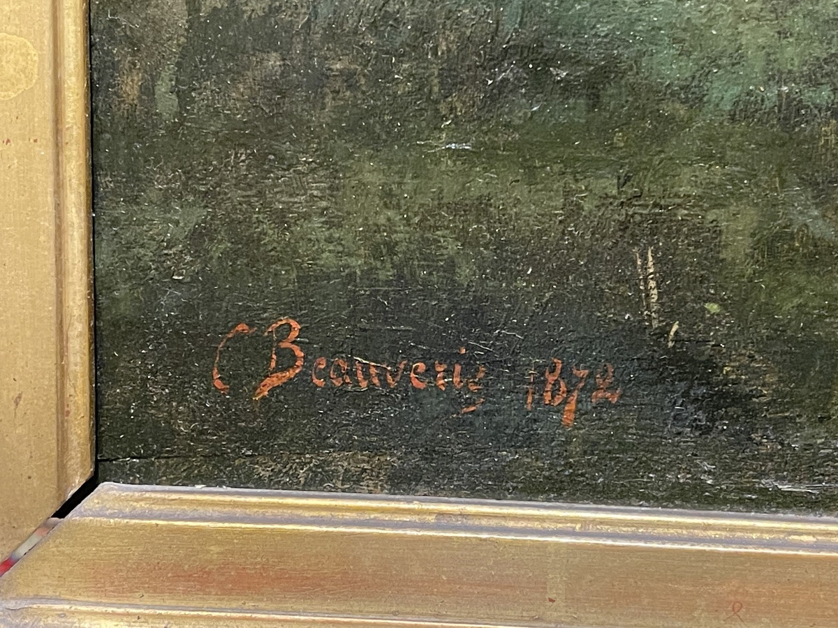 Charles Beauverie ( 1839 - 1923 ) Landscape Of Auvers Sur Oise Date 1872 Mahogany Panel-photo-2