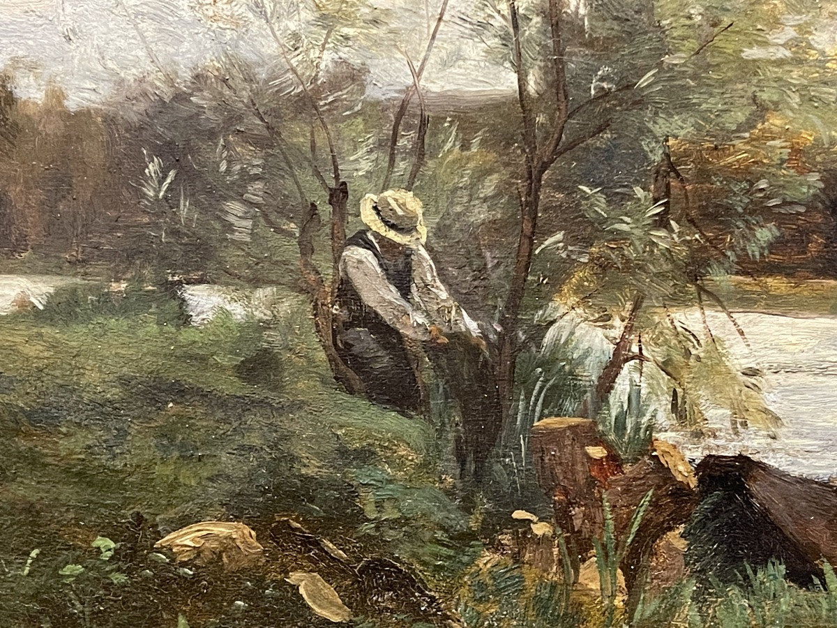 Charles Beauverie ( 1839 - 1923 ) Landscape Of Auvers Sur Oise Date 1872 Mahogany Panel-photo-3