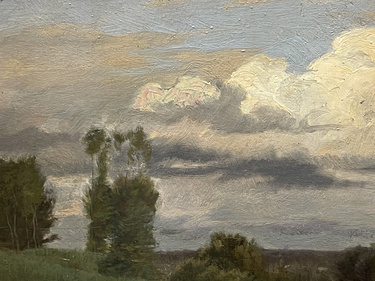 Charles Beauverie ( 1839 - 1923 ) Landscape Of Auvers Sur Oise Date 1872 Mahogany Panel-photo-5