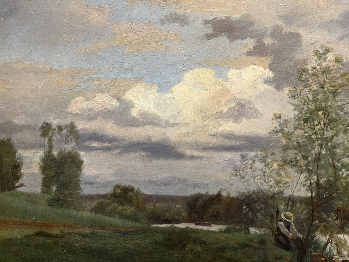 Charles Beauverie ( 1839 - 1923 ) Landscape Of Auvers Sur Oise Date 1872 Mahogany Panel-photo-6