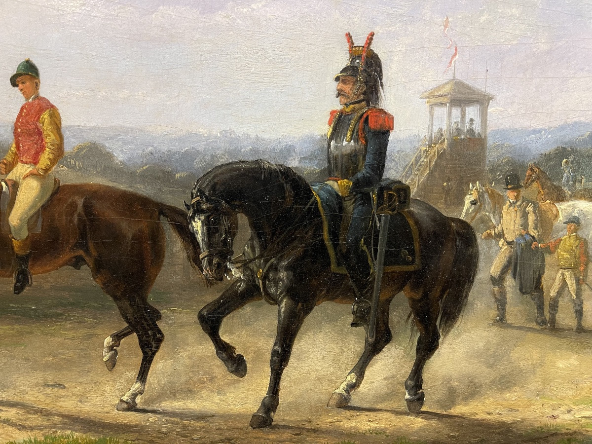 Jean-Charles-Joseph Rémond( 1795 - 1875 ) On the Racecourse , huile sur panneau d acajou -photo-2