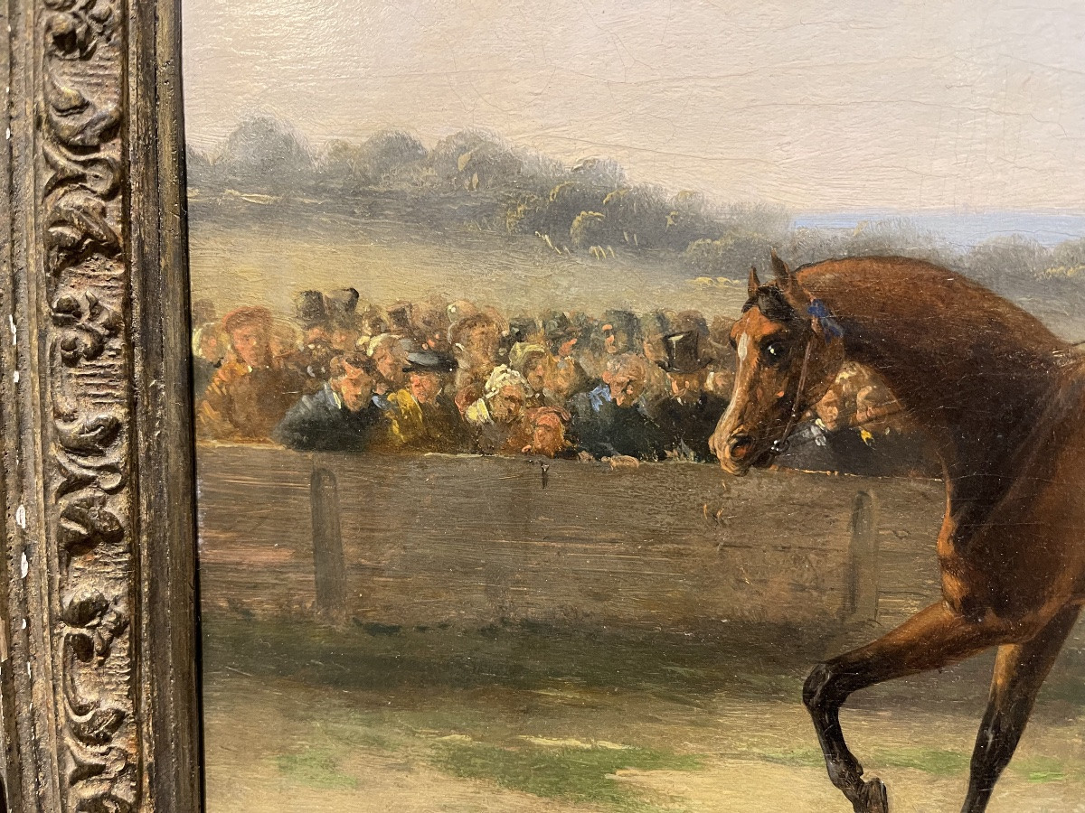 Jean-Charles-Joseph Rémond( 1795 - 1875 ) On the Racecourse , huile sur panneau d acajou -photo-4