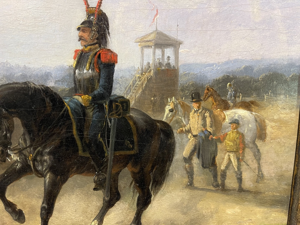 Jean-Charles-Joseph Rémond( 1795 - 1875 ) On the Racecourse , huile sur panneau d acajou -photo-2