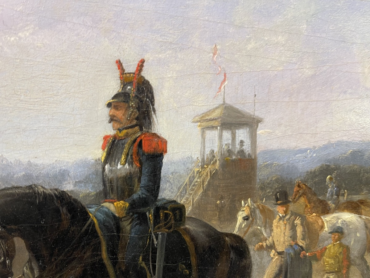 Jean-Charles-Joseph Rémond( 1795 - 1875 ) On the Racecourse , huile sur panneau d acajou -photo-4