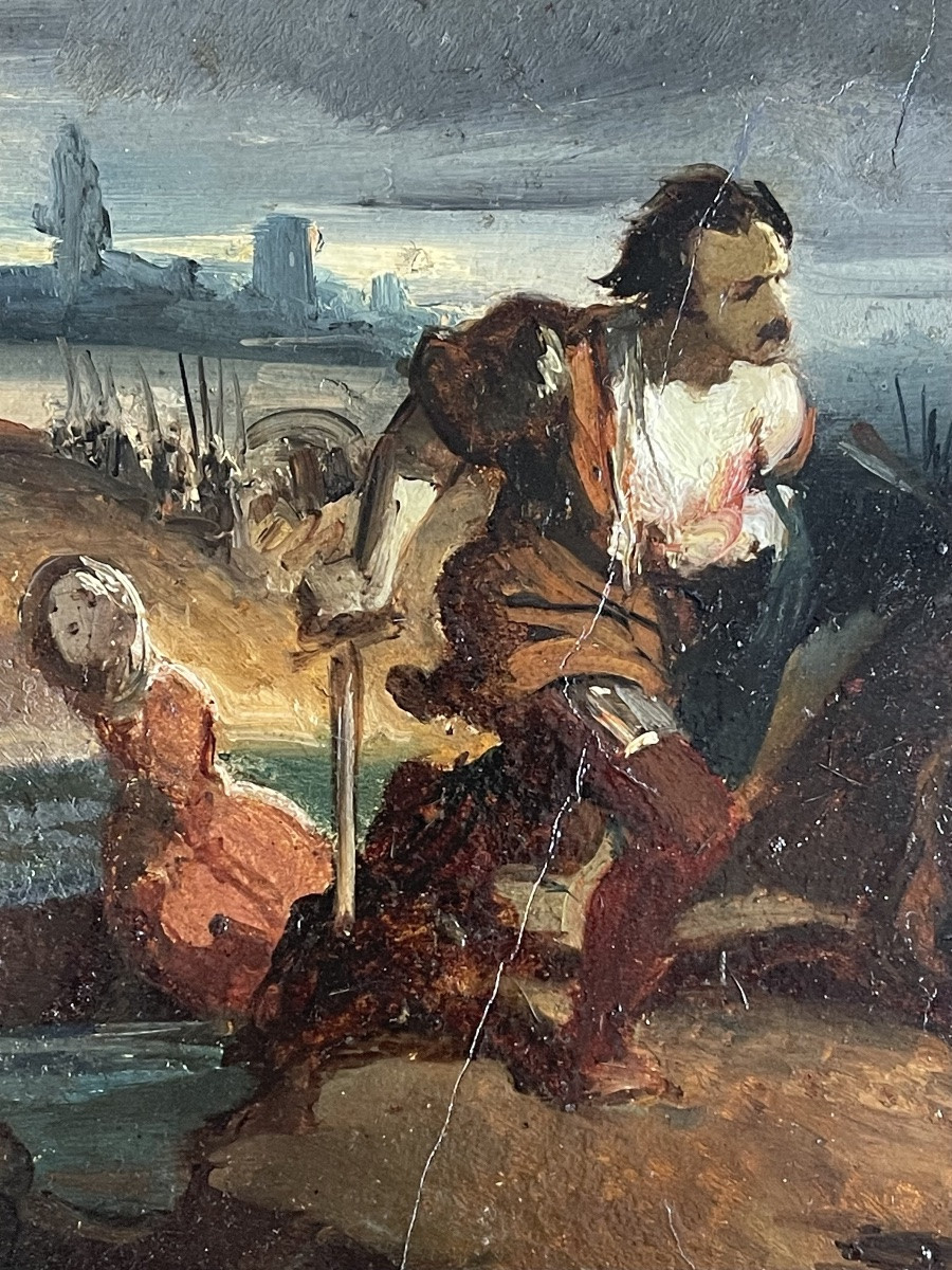 Around The Painter Eugène Delacroix And Gericault Around 1830 ( Oil Study On Paper )-photo-3