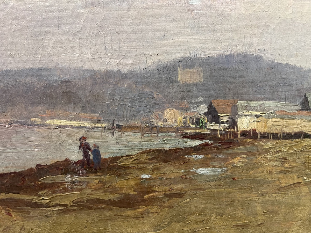 Alexandre Isailoff ( 1869 - 1944 ) Lively Seaside Around 1900 , Original Oil On Canvas-photo-3
