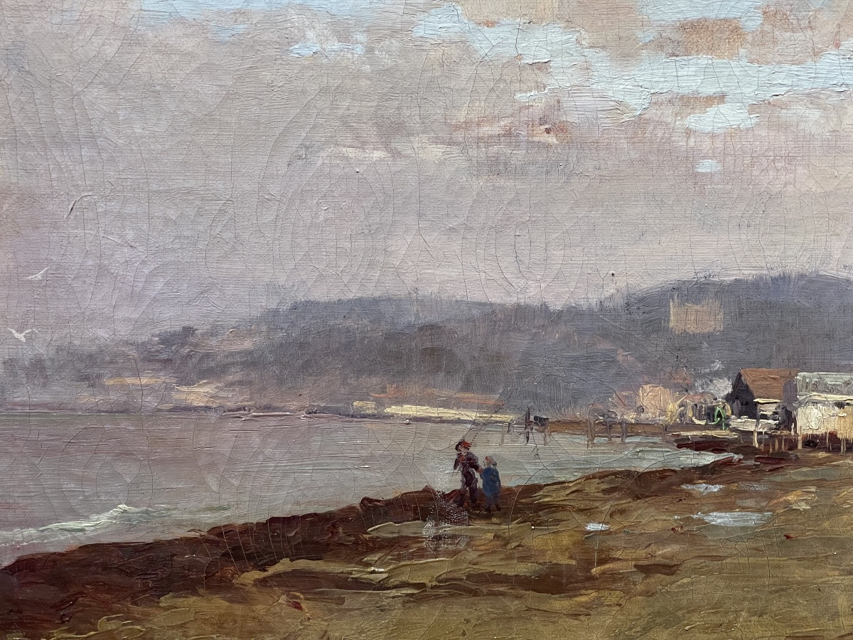 Alexandre Isailoff ( 1869 - 1944 ) Lively Seaside Around 1900 , Original Oil On Canvas-photo-1