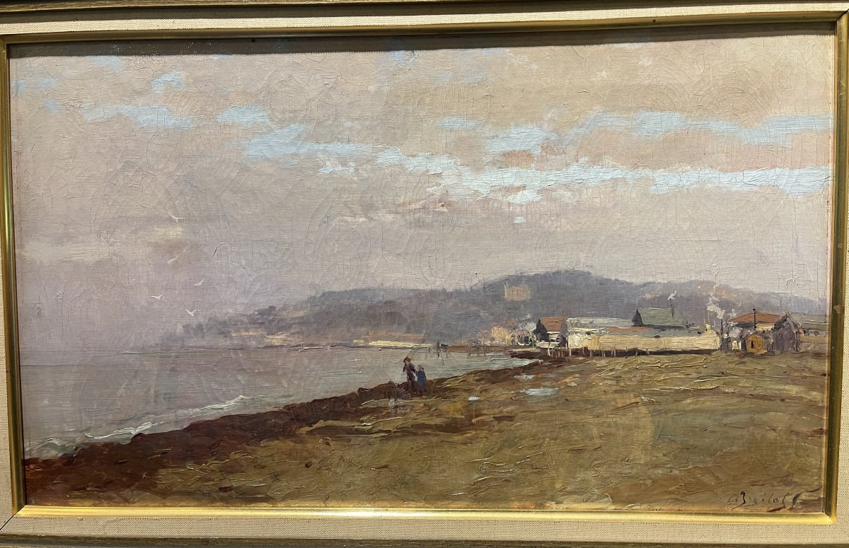 Alexandre Isailoff ( 1869 - 1944 ) Lively Seaside Around 1900 , Original Oil On Canvas-photo-5