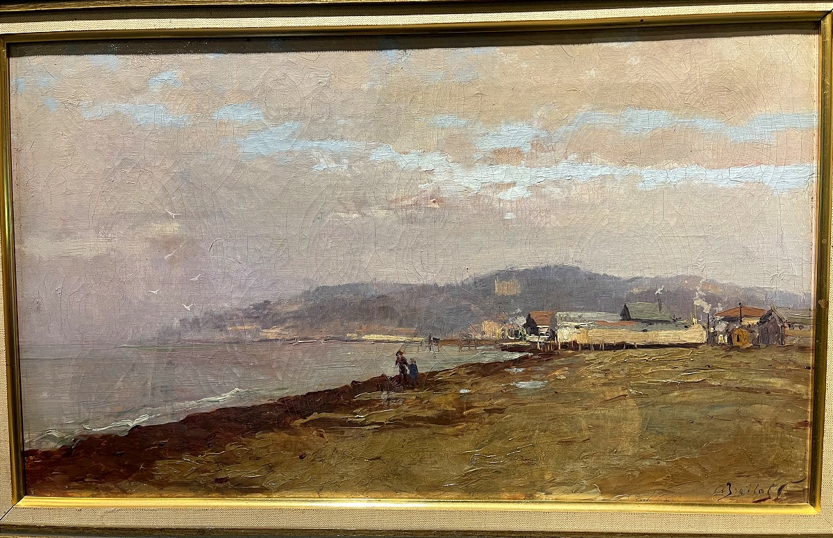 Alexandre Isailoff ( 1869 - 1944 ) Lively Seaside Around 1900 , Original Oil On Canvas