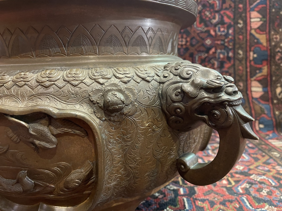 Meiji Period Bronze Tripod Planter With Animal Decorations Circa 1870-photo-3