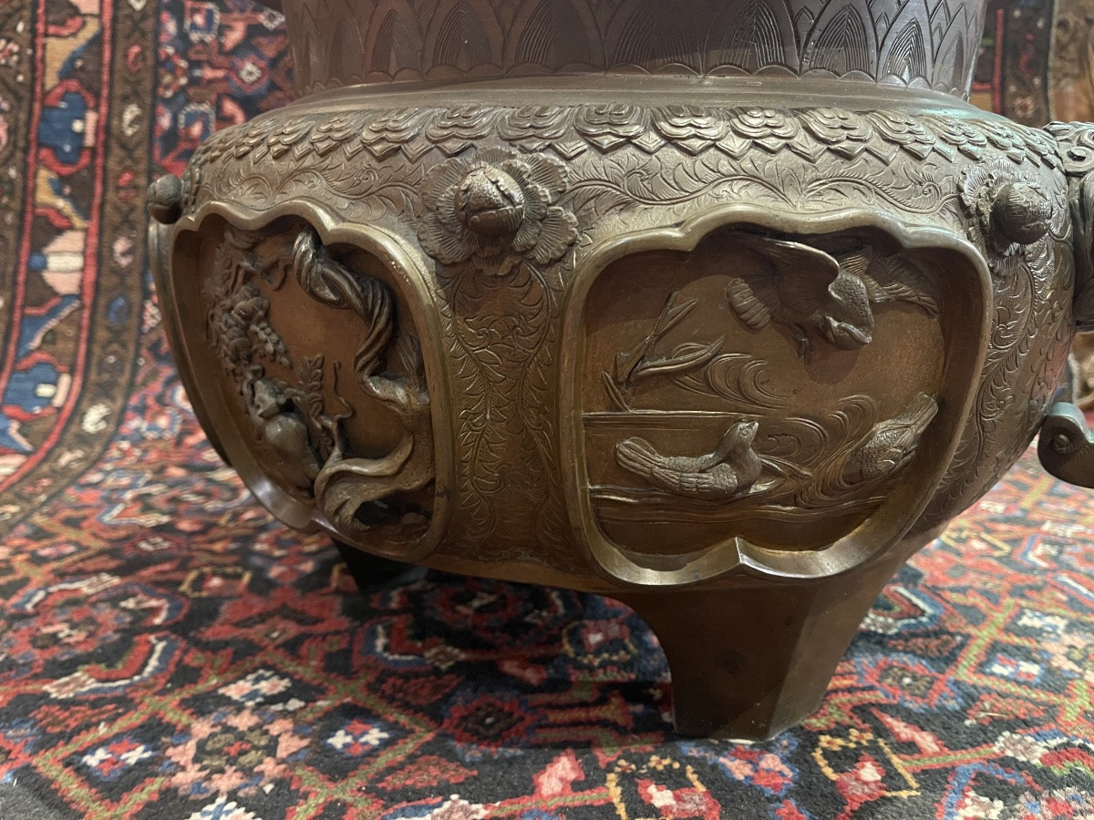 Meiji Period Bronze Tripod Planter With Animal Decorations Circa 1870-photo-4