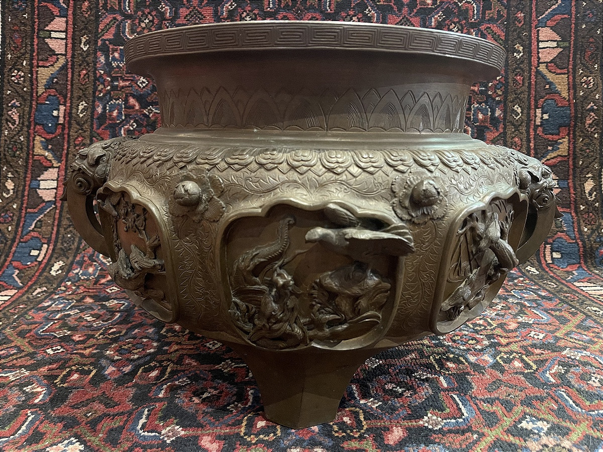 Meiji Period Bronze Tripod Planter With Animal Decorations Circa 1870