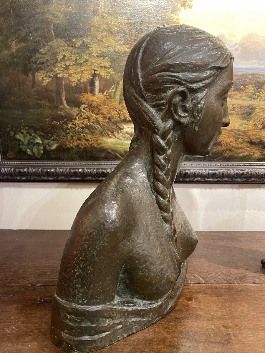 Corrado Vigni  ( 1888 - 1956 ) buste cire perdue  jeune femme seins dénudés , pré - renaissance-photo-2