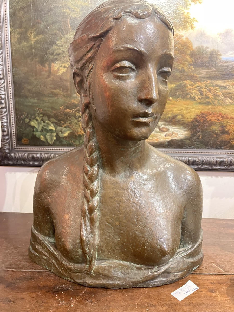 Corrado Vigni  ( 1888 - 1956 ) buste cire perdue  jeune femme seins dénudés , pré - renaissance-photo-3