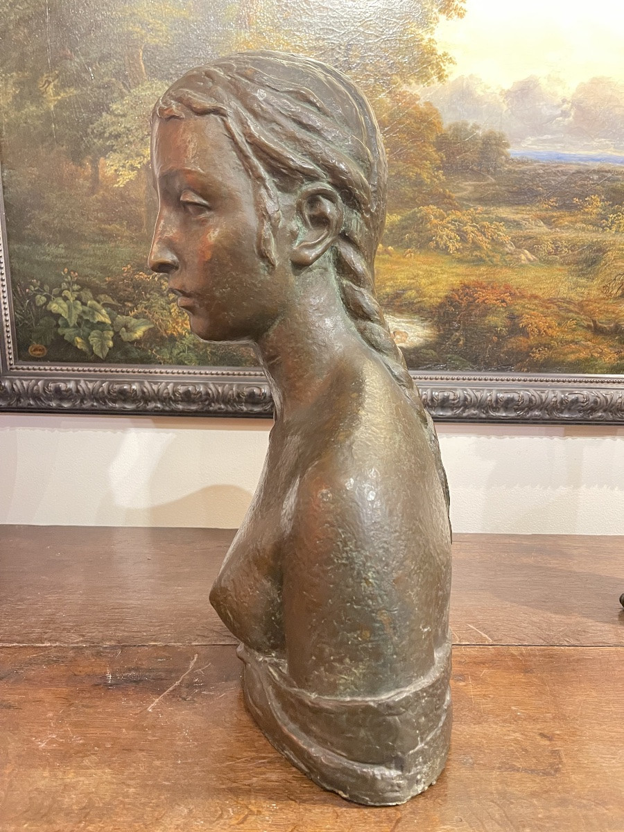 Corrado Vigni  ( 1888 - 1956 ) buste cire perdue  jeune femme seins dénudés , pré - renaissance-photo-3