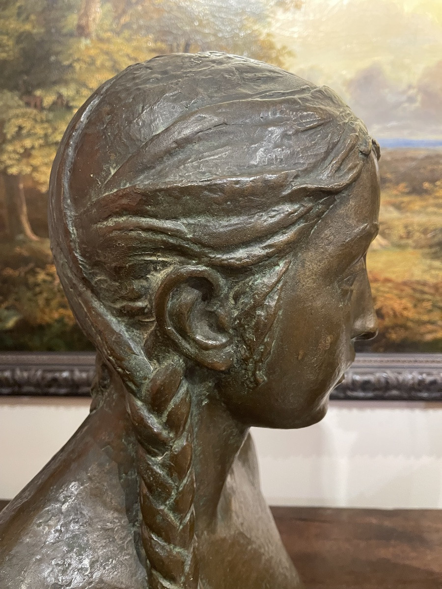 Corrado Vigni  ( 1888 - 1956 ) buste cire perdue  jeune femme seins dénudés , pré - renaissance-photo-8