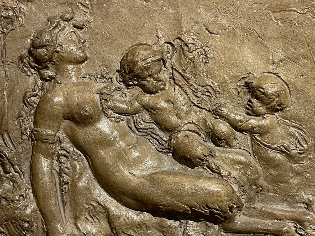 BAS-RELIEF EN TERRE CUITE CLODION  UNE SATYRESSE JOUANT AVEC DEUX ENFANTS CLAUDE-MICHEL DIT-photo-3
