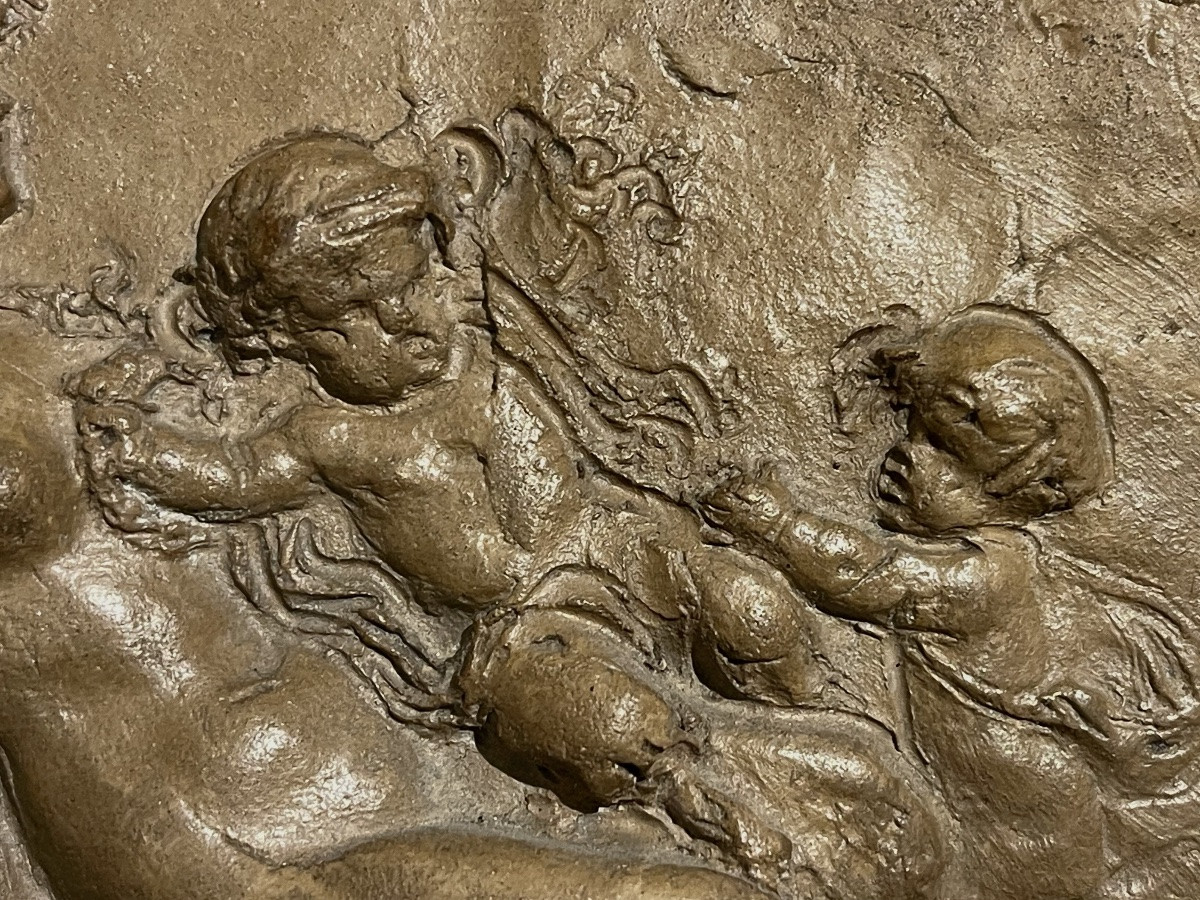 BAS-RELIEF EN TERRE CUITE CLODION  UNE SATYRESSE JOUANT AVEC DEUX ENFANTS CLAUDE-MICHEL DIT-photo-4