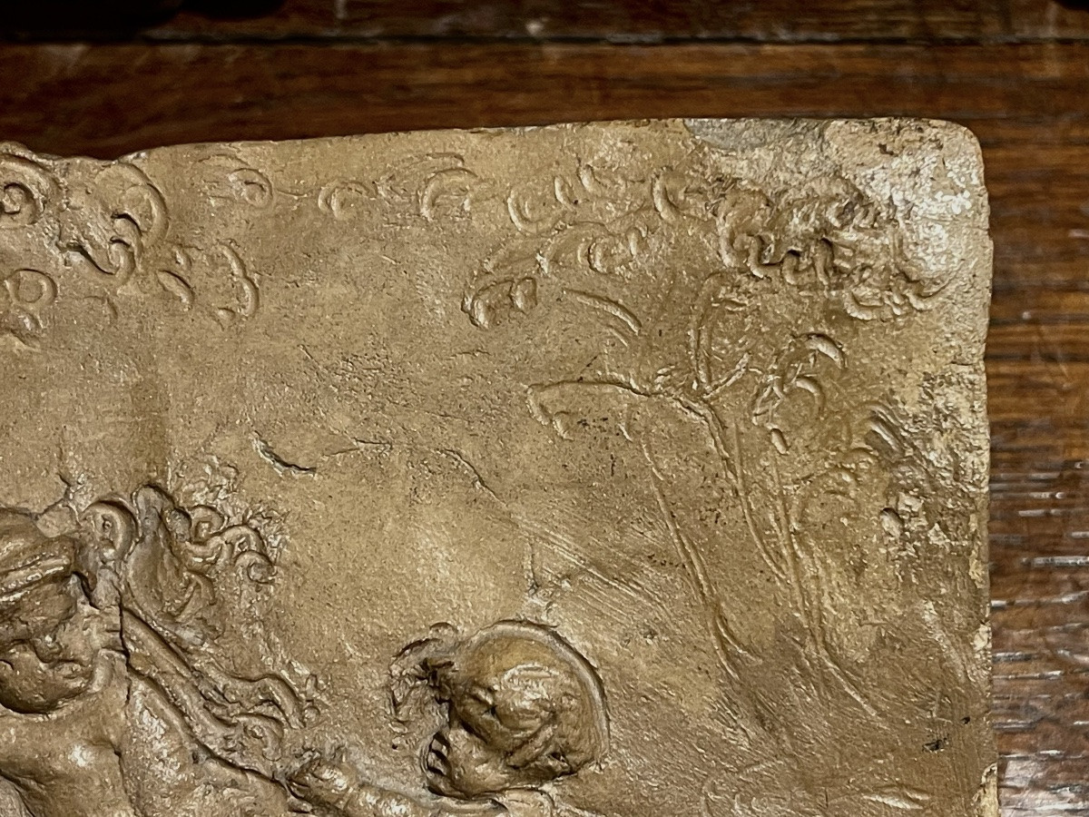 BAS-RELIEF EN TERRE CUITE CLODION  UNE SATYRESSE JOUANT AVEC DEUX ENFANTS CLAUDE-MICHEL DIT-photo-1