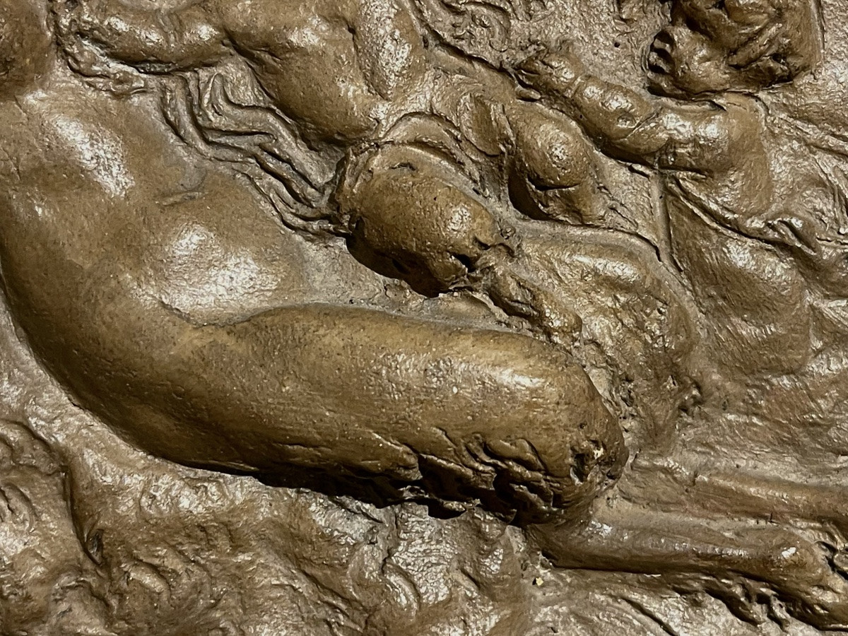 BAS-RELIEF EN TERRE CUITE CLODION  UNE SATYRESSE JOUANT AVEC DEUX ENFANTS CLAUDE-MICHEL DIT-photo-3