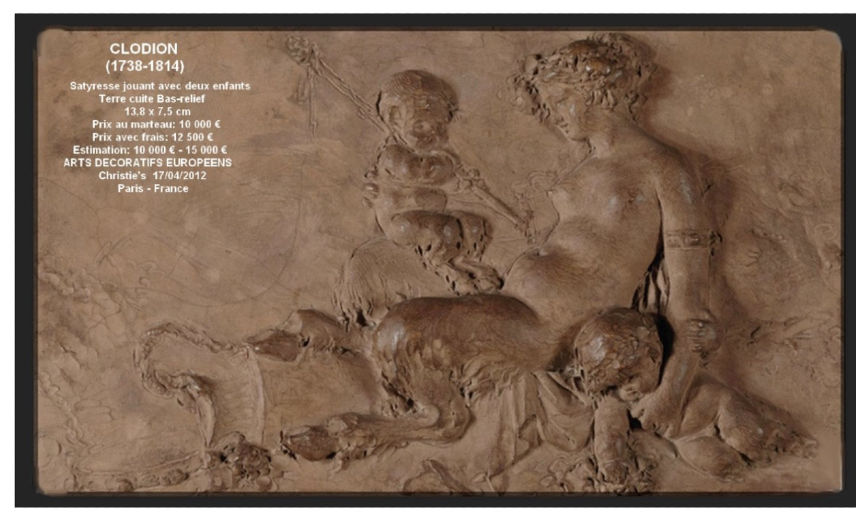 BAS-RELIEF EN TERRE CUITE CLODION  UNE SATYRESSE JOUANT AVEC DEUX ENFANTS CLAUDE-MICHEL DIT-photo-7