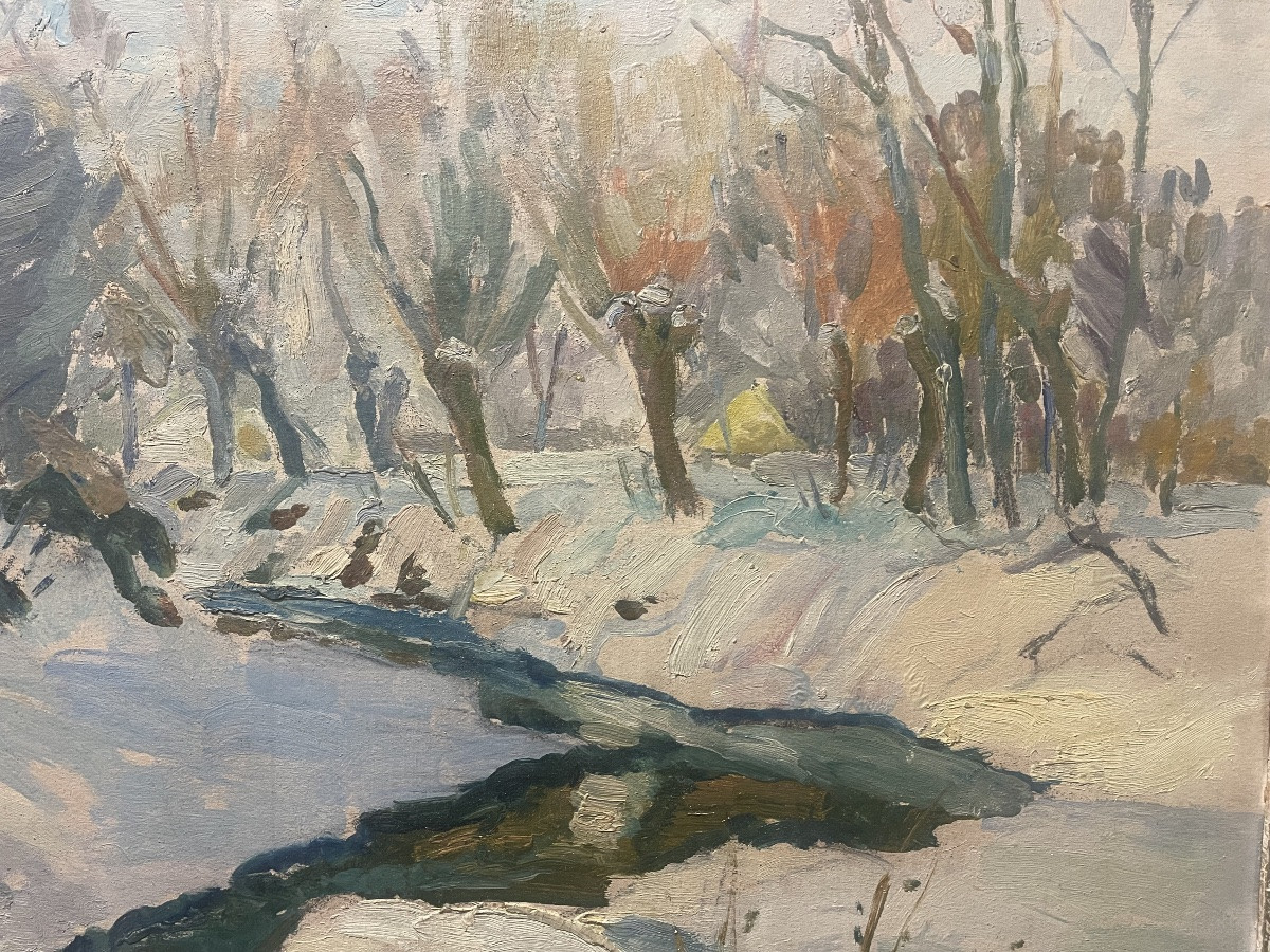 Zdzisław Przebindowski (kraków 1902- 1986 Kraków ( Pre-war Snow Landscape ) Oil On Cardboard-photo-2