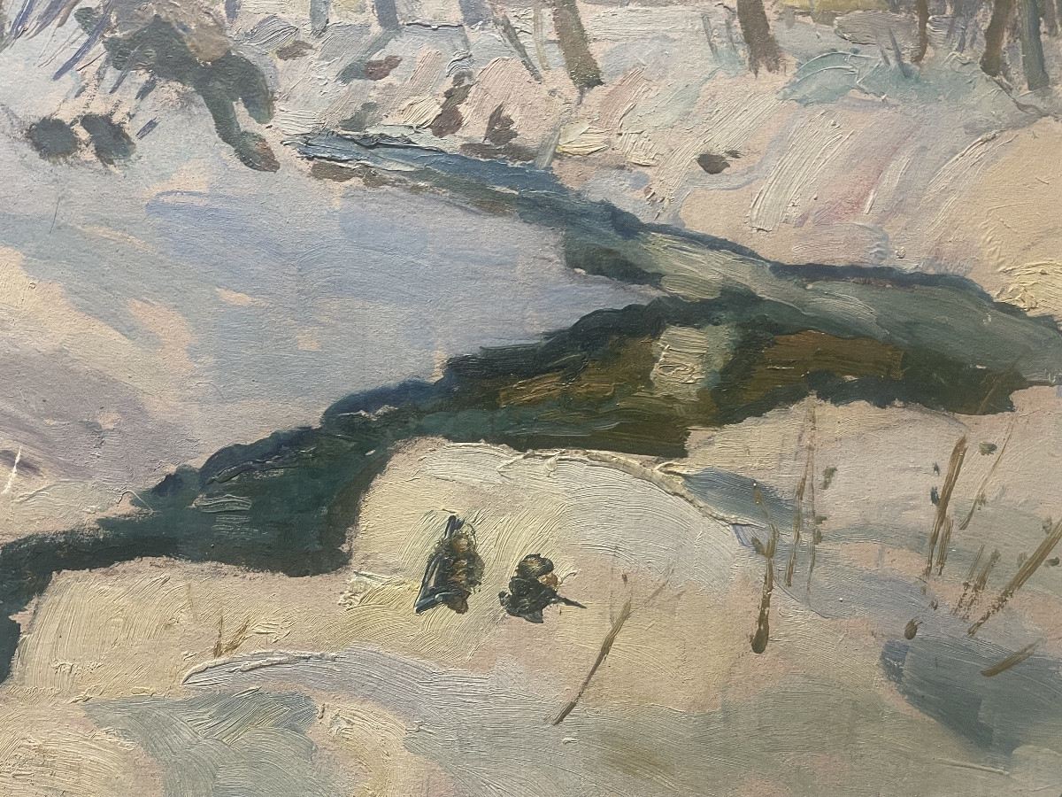 Zdzisław Przebindowski (kraków 1902- 1986 Kraków ( Pre-war Snow Landscape ) Oil On Cardboard-photo-1