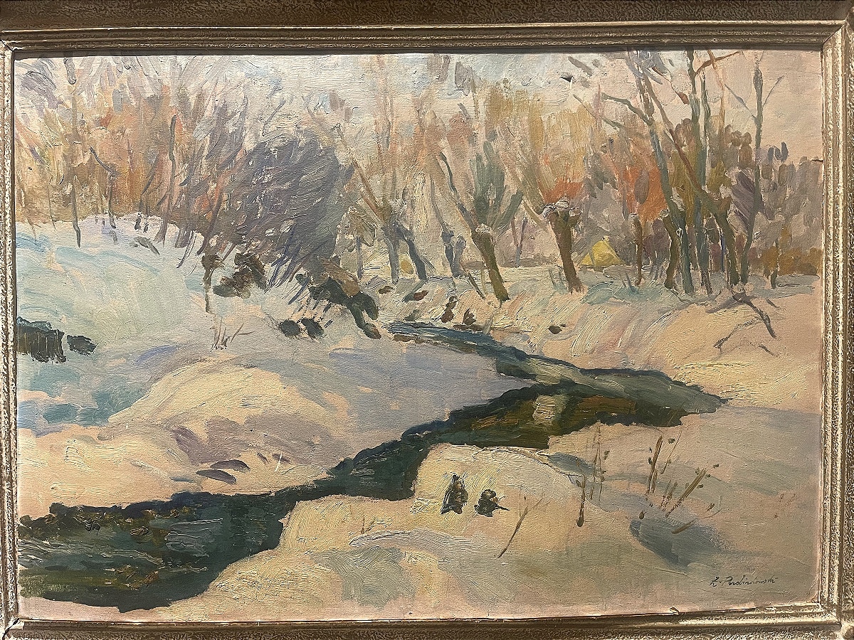 Zdzisław Przebindowski (kraków 1902- 1986 Kraków ( Pre-war Snow Landscape ) Oil On Cardboard