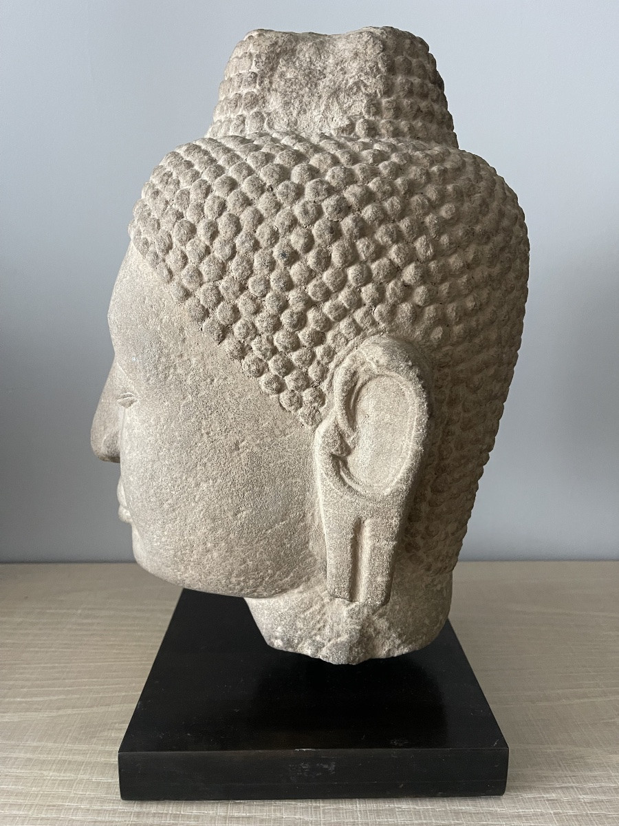Siam ' AYUTHYA ' 16 es - 17 es ( tete  en grès beige ) certificat  Michel Cohen -photo-2