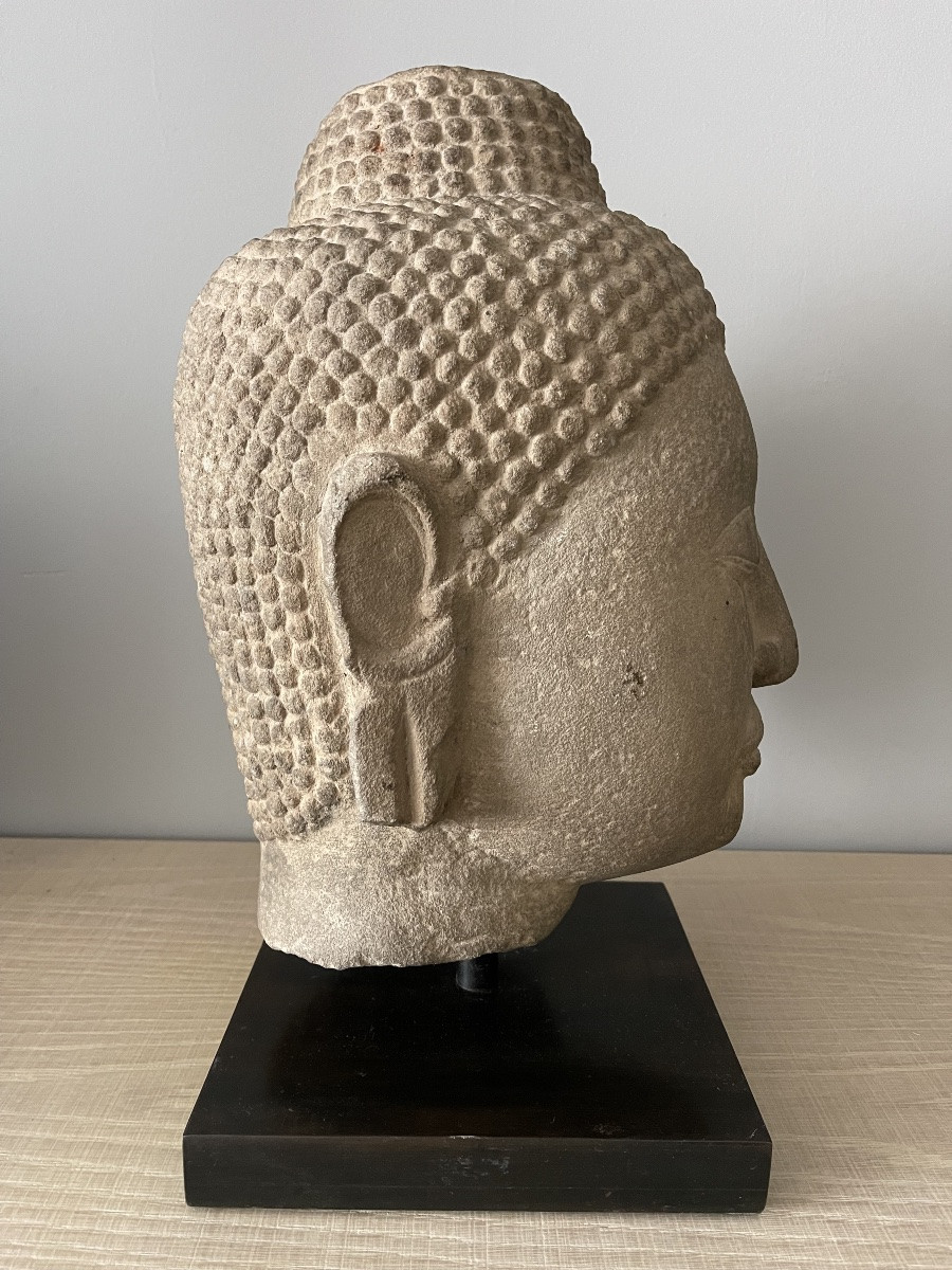 Siam ' AYUTHYA ' 16 es - 17 es ( tete  en grès beige ) certificat  Michel Cohen -photo-2