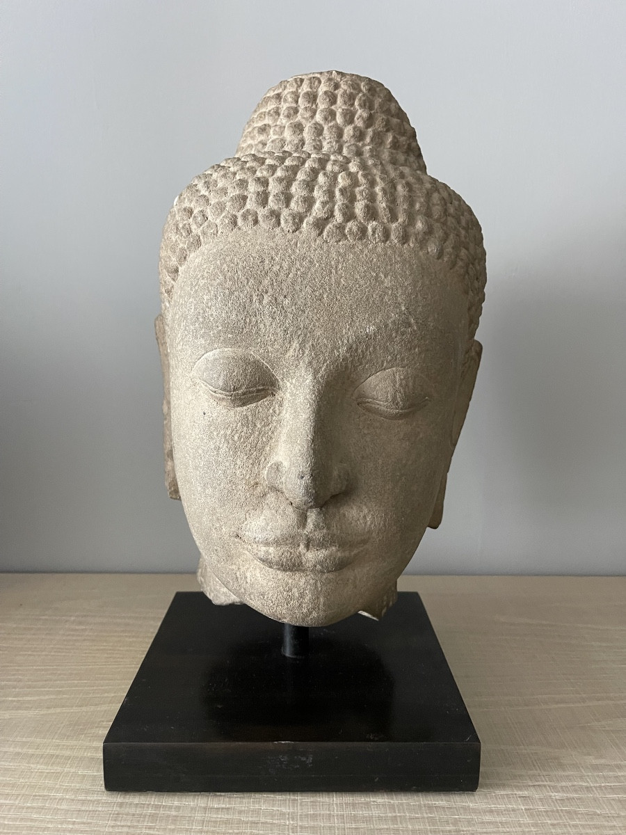 Siam ' AYUTHYA ' 16 es - 17 es ( tete  en grès beige ) certificat  Michel Cohen 