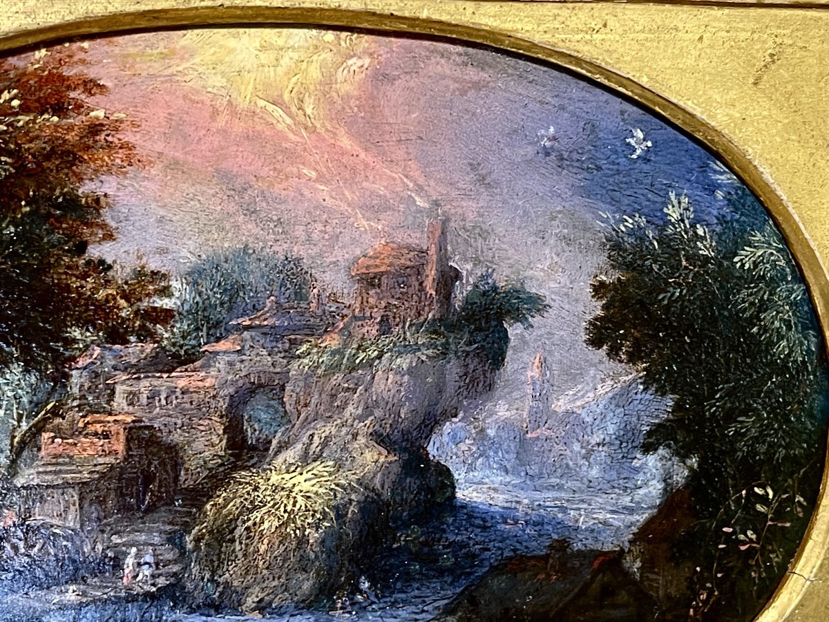 entourage de Paul BRIL (c.1553/54-1626) Paysage Fantastique des maisons champignons , cuivre -photo-3