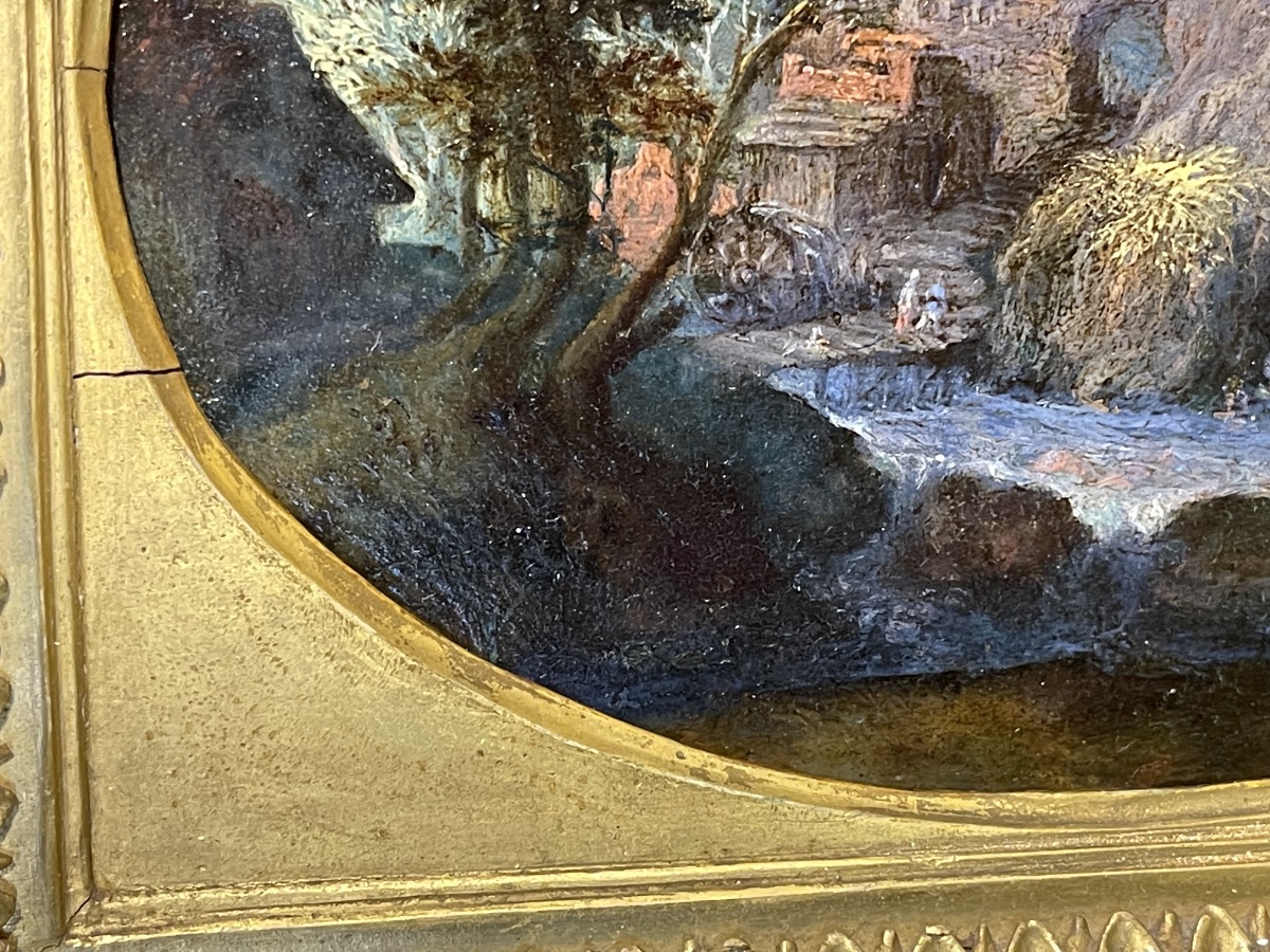 entourage de Paul BRIL (c.1553/54-1626) Paysage Fantastique des maisons champignons , cuivre -photo-1