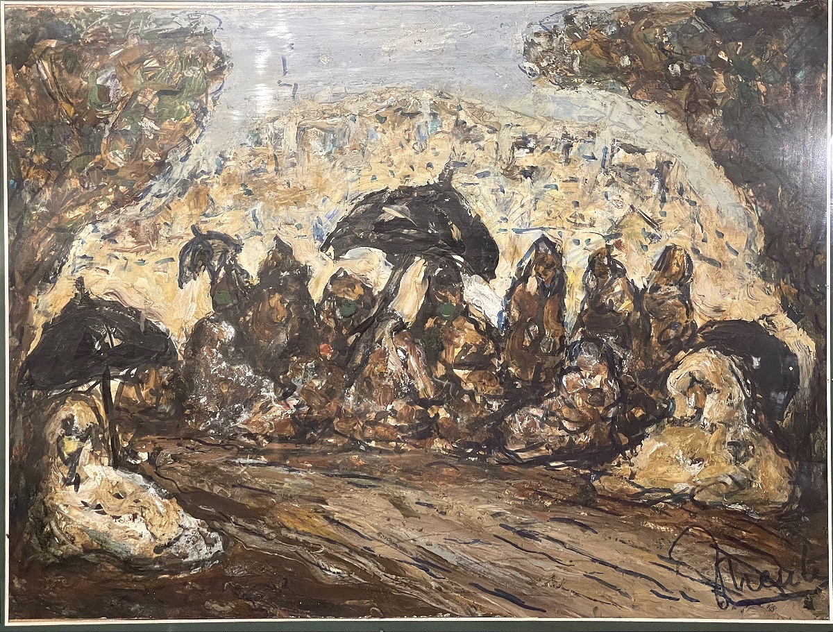 Antonio Fuentes ( 1905 - 1995 ) Women In Tangier Oil On Cardboard